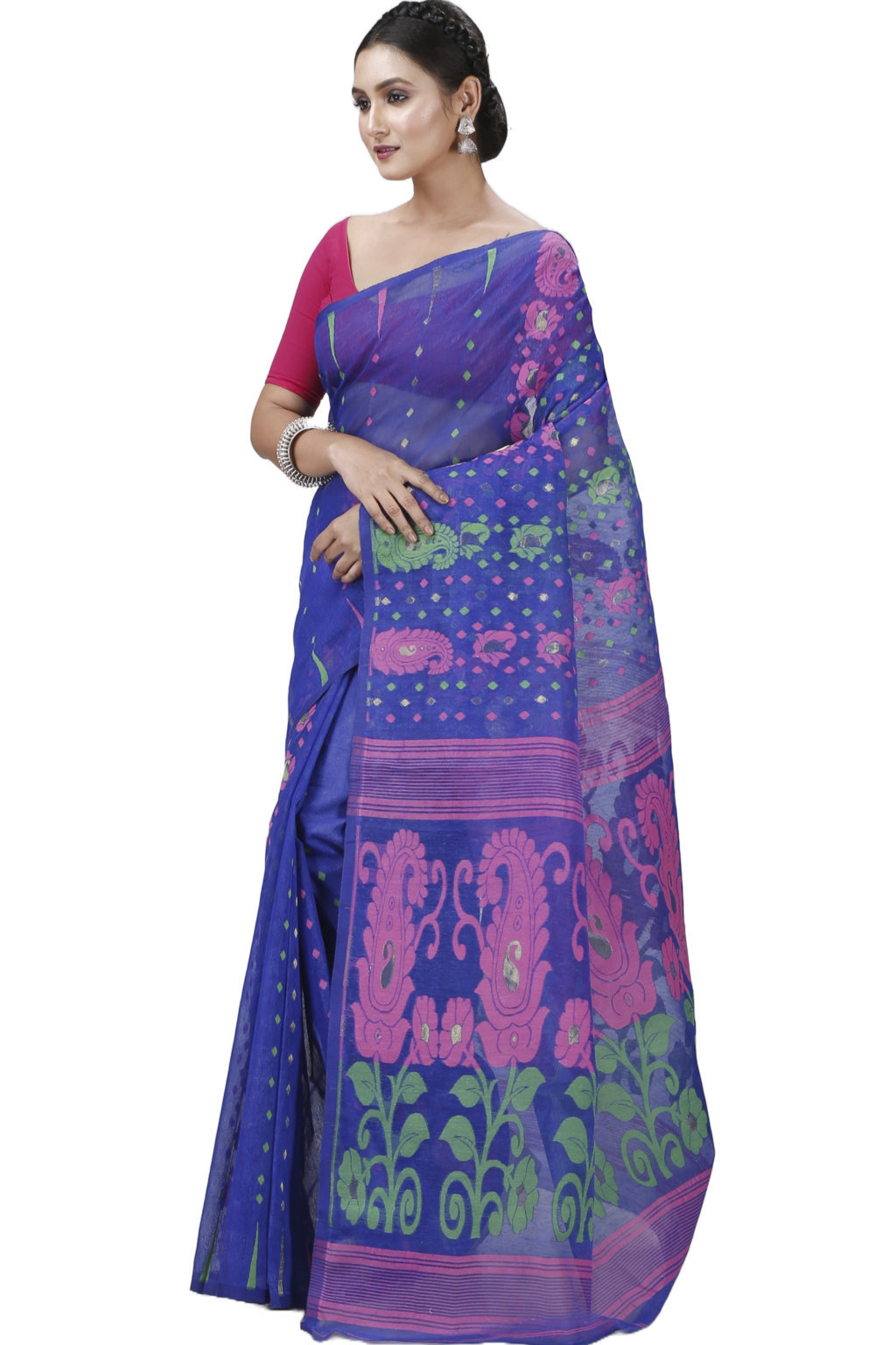 Blue Pure Cotton Vani Jamdani Saree (1109)